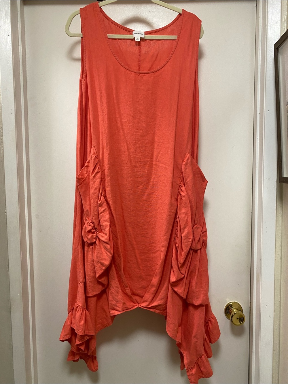 For Cynthia Coral Sleeveless Ruffle Pocket Tunic